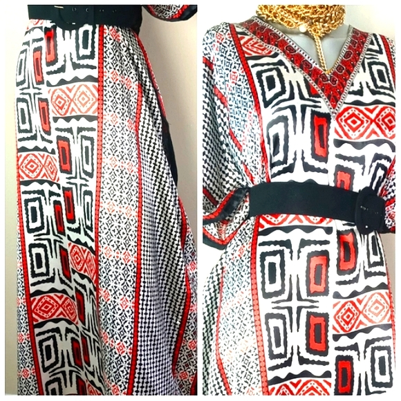 EY Signature Tribal Vibrant Flowy Relaxed Lagenlook Kaftan Maxi Dress - Picture 3 of 14